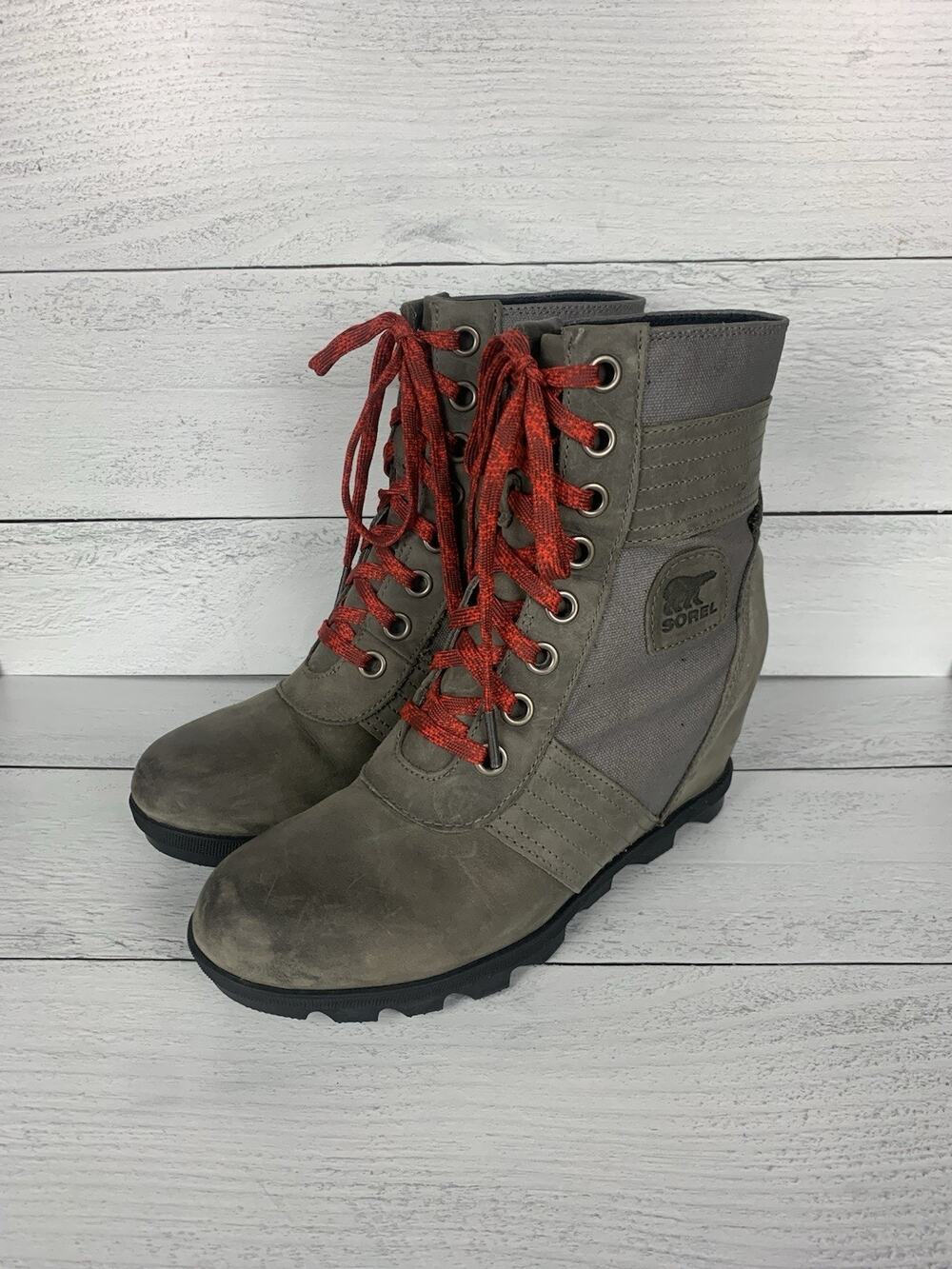 Sorel Women's 10 Gray Lexie Lace Up Hidden Wedge Casual Comfort Leather Boots